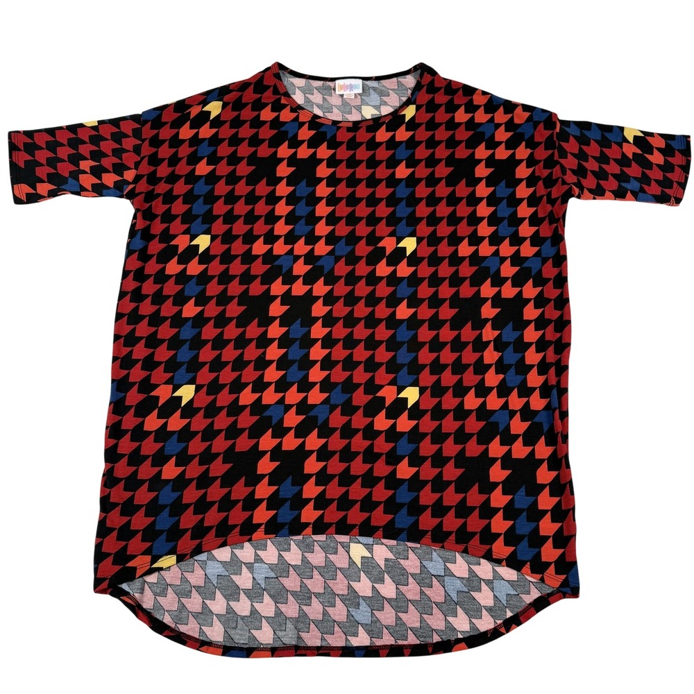 Oversized Tunic Top XS Geometric Artsy Colorful High Low Hem Houndstooth Chevron